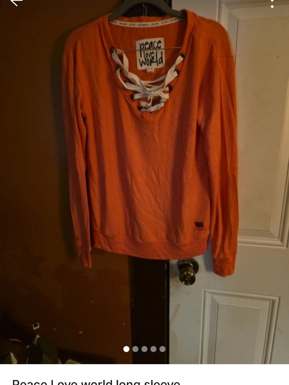 Peace Love World Orange Lace-Up V-Neck Sweater